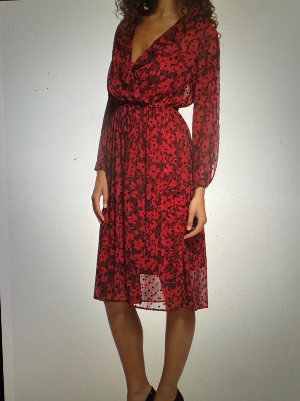 Tommy Hilfiger Red Floral Long-Sleeve Midi Dress - Picture 2 of 7